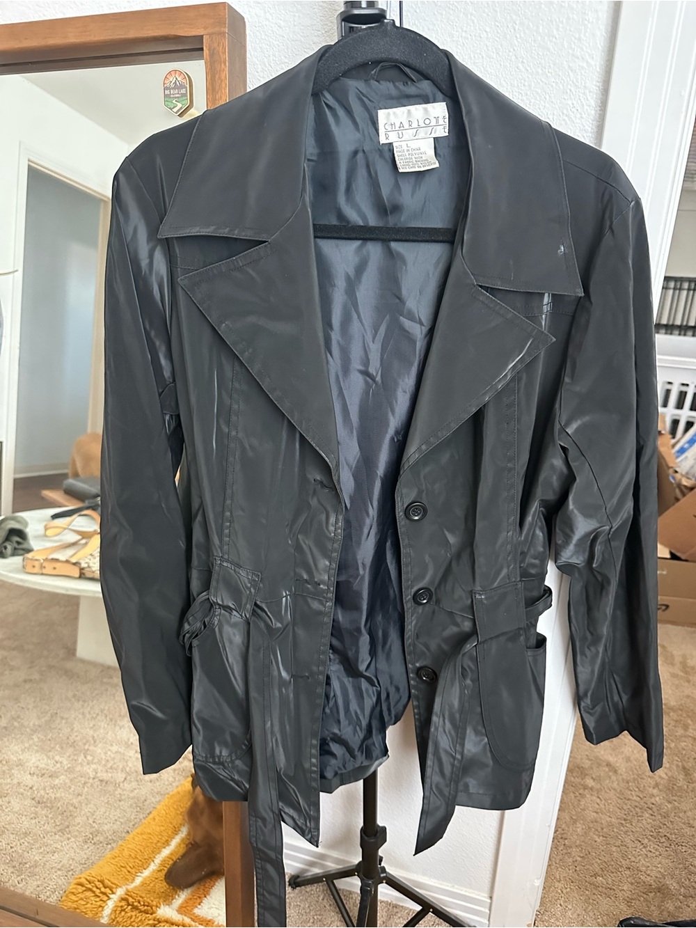 Y2K Charlotte Russe Black Trench-Style Faux Leather Jacket